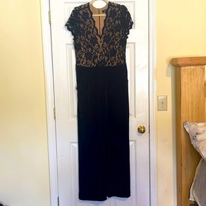 Karen Kane V-Neck Lace-Bodice Wide-Leg Jumpsuit